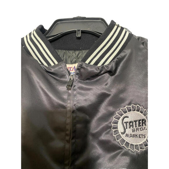Vintage 90s Stater Bros Market Crew Satin Black Bomber Jacket West Ark Made USA - Picture 5 of 10